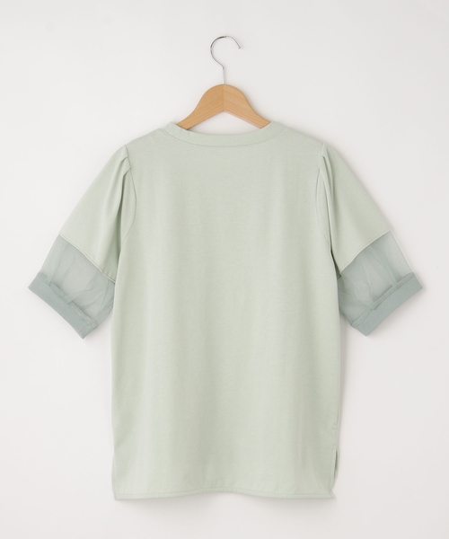 &Bridge(アンドブリッジ)の「innowave(イノウェーブ) ロゴ入りチュール袖カットソー(Tシャツ/カットソー・レディース・ブラック/ホワイト系/グリーン系・02)」の6枚目の写真