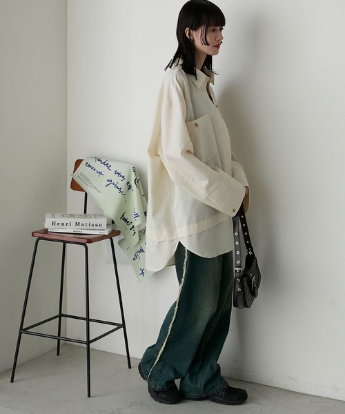 ArguE CulturE レイヤード風長袖シャツブラウスオーバーサイズ cjfj129809-01.jpg