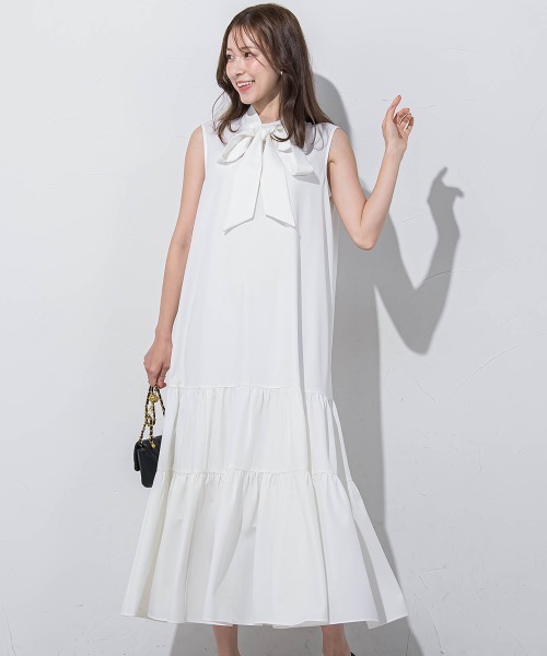 QUEENS COURT(クイーンズコート)の「2wayリボンティアードワンピ≪洗濯機で洗える≫(ワンピース・レディース・ブラック/ライトグレー/ホワイト/ピンク・M)」の1枚目の写真