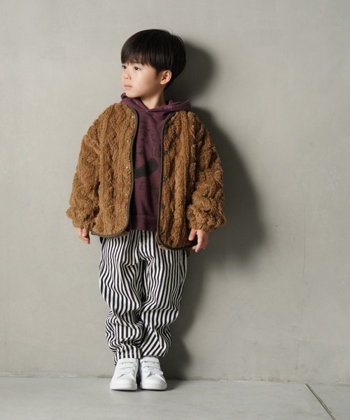 MAKE YOUR DAY（メイクユアデイ）の「模様入り両面ボアカーディガン■80～140cm（カーディガン/ボレロ・キッズ・ベージュ/ブラウン/ブルー/アイボリー・80/90/100/110/120/130/140）」の8枚目の写真