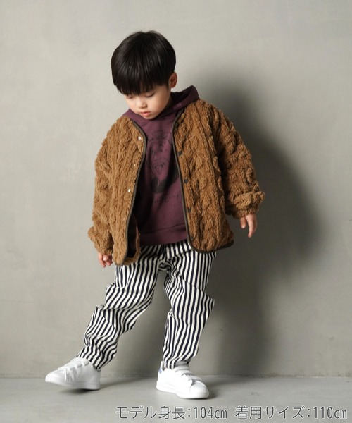 MAKE YOUR DAY（メイクユアデイ）の「模様入り両面ボアカーディガン■80～140cm（カーディガン/ボレロ・キッズ・ベージュ/ブラウン/ブルー/アイボリー・80/90/100/110/120/130/140）」の9枚目の写真