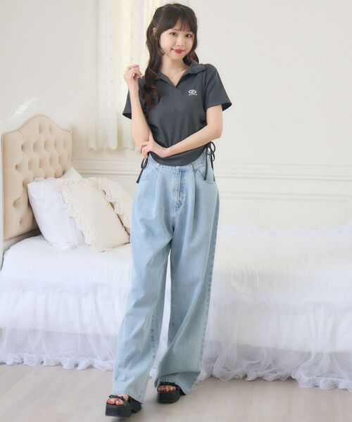 ems excite(エムズエキサイト)の「ラメ刺繍ドロストCT(Tシャツ/カットソー・レディース・チャコールグレー/オフホワイト/ブルー・FREE)」の21枚目の写真