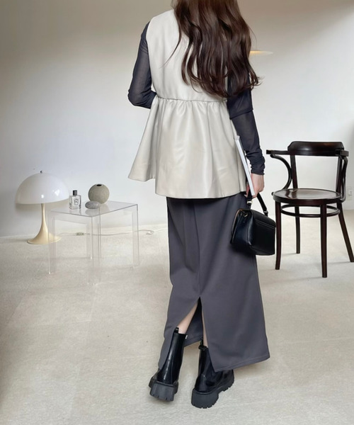 Heve【新品】Petal Form Blouson　ペプラムレザーblack Petal Form Blouson black | HEVE