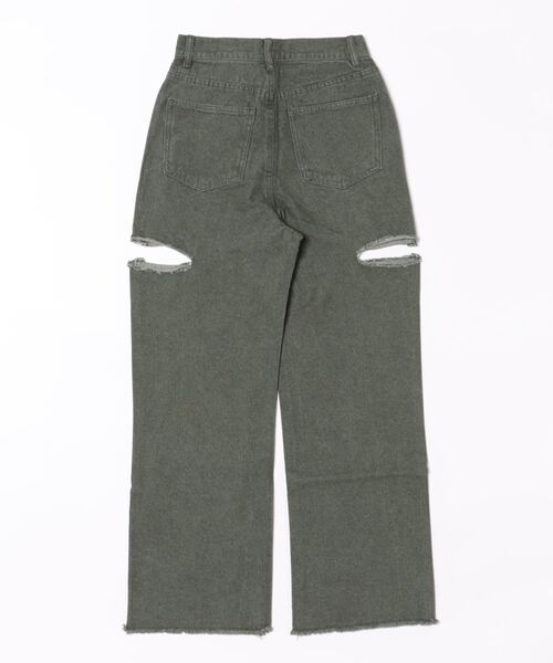 GORGE(ゴージ)の「《サイドカット×カラーデニム》レディース ダメージ デニムパンツ ストレート ストリート 春夏秋冬(デニムパンツ・レディース・ベージュ/グリーン・S/M/L)」の11枚目の写真