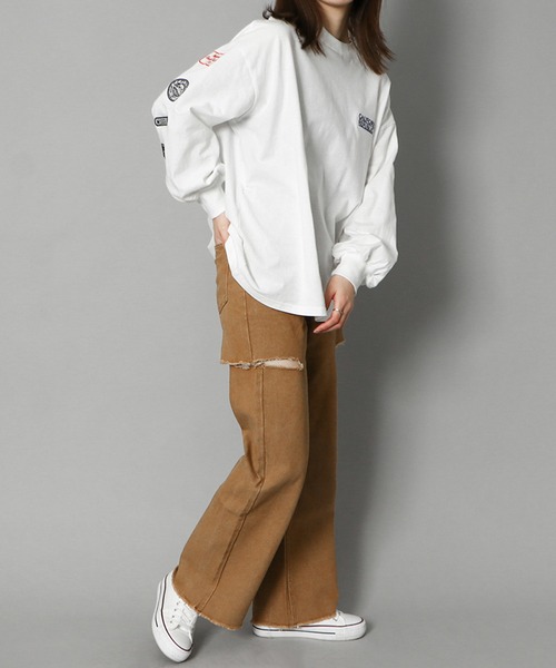 GORGE(ゴージ)の「《サイドカット×カラーデニム》レディース ダメージ デニムパンツ ストレート ストリート 春夏秋冬(デニムパンツ・レディース・ベージュ/グリーン・S/M/L)」の7枚目の写真