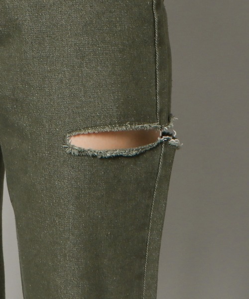 GORGE(ゴージ)の「《サイドカット×カラーデニム》レディース ダメージ デニムパンツ ストレート ストリート 春夏秋冬(デニムパンツ・レディース・ベージュ/グリーン・S/M/L)」の4枚目の写真