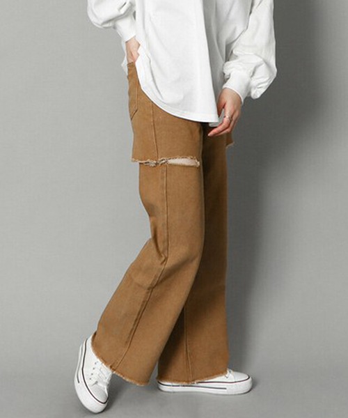 GORGE(ゴージ)の「《サイドカット×カラーデニム》レディース ダメージ デニムパンツ ストレート ストリート 春夏秋冬(デニムパンツ・レディース・ベージュ/グリーン・S/M/L)」の17枚目の写真