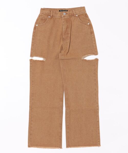 GORGE(ゴージ)の「《サイドカット×カラーデニム》レディース ダメージ デニムパンツ ストレート ストリート 春夏秋冬(デニムパンツ・レディース・ベージュ/グリーン・S/M/L)」の13枚目の写真