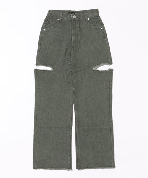 GORGE(ゴージ)の「《サイドカット×カラーデニム》レディース ダメージ デニムパンツ ストレート ストリート 春夏秋冬(デニムパンツ・レディース・ベージュ/グリーン・S/M/L)」の12枚目の写真