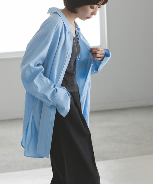 Noble（ノーブル）の「【My Policy Shirt】バックボタンレギュラーオーバーシャツ（シャツ/ブラウス・レディース・サックスブルー/ホワイト・FREE）」の2枚目の写真