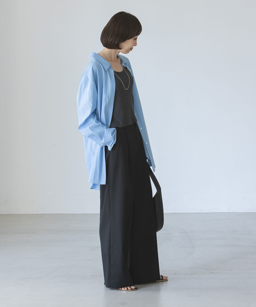 Noble（ノーブル）の「【My Policy Shirt】バックボタンレギュラーオーバーシャツ（シャツ/ブラウス・レディース・サックスブルー/ホワイト・FREE）」の4枚目の写真