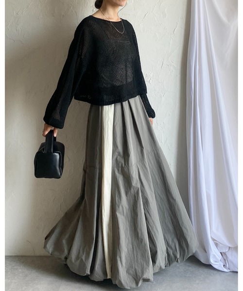 She's Closet(シーズクローゼット)の「ボリュームフレアロングサイドラインナイロンタフタバルーンスカート(スカート・レディース・アイボリー/ブラック/チャコールグレー/カーキ/グリーン系その他・FREE)」の13枚目の写真
