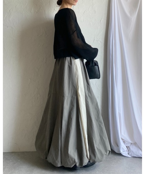 She's Closet(シーズクローゼット)の「ボリュームフレアロングサイドラインナイロンタフタバルーンスカート(スカート・レディース・アイボリー/ブラック/チャコールグレー/カーキ/グリーン系その他・FREE)」の14枚目の写真