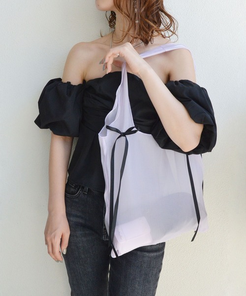 オフショルダーパフスリーブシフォントップス – Salang