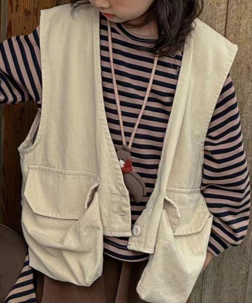 aimoha（アイモハ）の「【aimoha-KIDS-】フィッシングベスト（ベスト・キッズ・ブラック/チョコ/オフホワイト・100/110/120/90/130）」の2枚目の写真