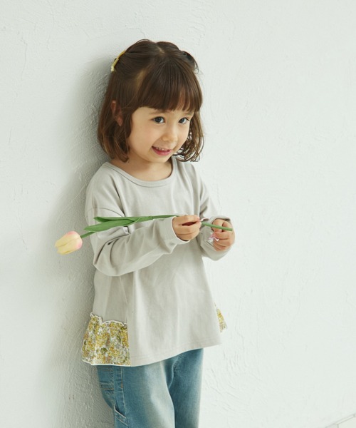 セール】花柄 ドット バックフリル 長袖 Tシャツ（Tシャツ