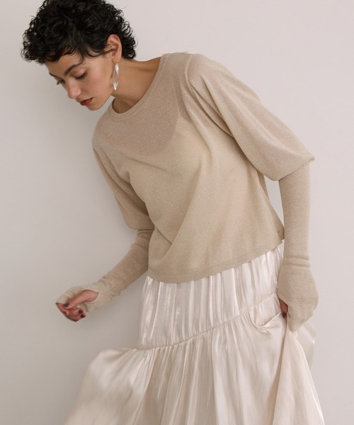 MIELI INVARIANT(ミエリインヴァリアント)の「Glitter Semi Sheer Knit P/O(ニット/セーター・レディース・ブラック/アイボリー・FREE)」の1枚目の写真