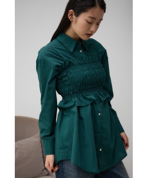 AZUL by moussy（アズールバイマウジー）の「ビスチェ付きオーバーシャツ（シャツ/ブラウス・レディース・ストライプ/アイボリー/ダークグリーン・FREE）」の13枚目の写真