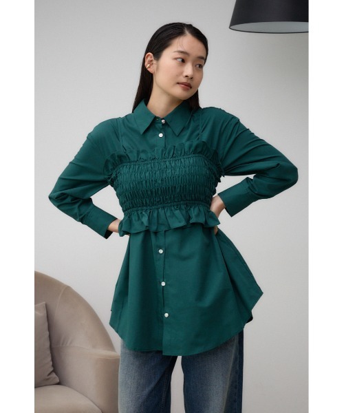 AZUL by moussy（アズールバイマウジー）の「ビスチェ付きオーバーシャツ（シャツ/ブラウス・レディース・ストライプ/アイボリー/ダークグリーン・FREE）」の14枚目の写真