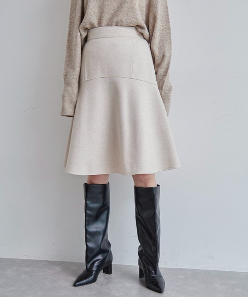 VIS(ビス)の「【洗える】ジャージメルトンニーレングスセミフレアスカート(スカート・レディース・ベージュ系その他/チャコールグレー/ライトグリーン・M/S)」の3枚目の写真