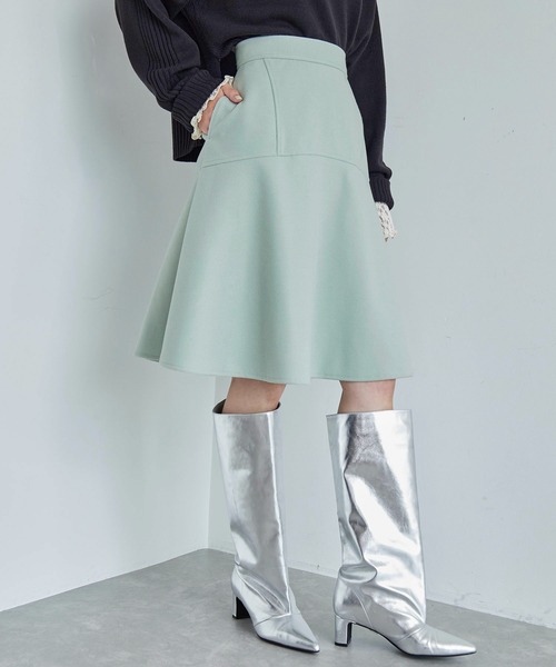 VIS(ビス)の「【洗える】ジャージメルトンニーレングスセミフレアスカート(スカート・レディース・ベージュ系その他/チャコールグレー/ライトグリーン・M/S)」の1枚目の写真