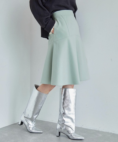 VIS(ビス)の「【洗える】ジャージメルトンニーレングスセミフレアスカート(スカート・レディース・ベージュ系その他/チャコールグレー/ライトグリーン・M/S)」の4枚目の写真