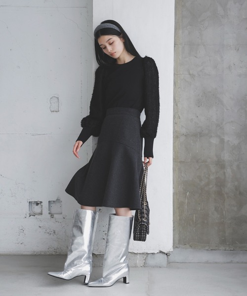 VIS(ビス)の「【洗える】ジャージメルトンニーレングスセミフレアスカート(スカート・レディース・ベージュ系その他/チャコールグレー/ライトグリーン・M/S)」の19枚目の写真