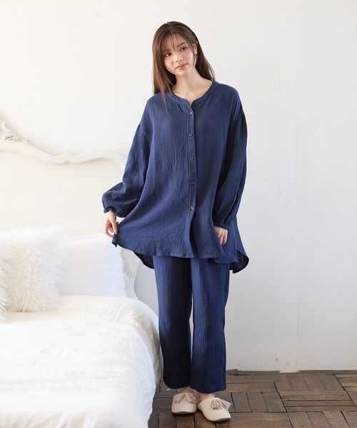 Rosemadame(ローズマダム)の「コットン100% ダブルガーゼ ボリューム長袖パジャマ/ルームウェア/上下セット(マタニティ/ 妊婦服)授乳楽々 妊婦服 産前・産後対応(マタニティウェア/グッズ・レディース・グレー/ネイビー/ベージュ/サックスブルー/アイボリー/ピンク/オレンジ/モカ・M/L/LL)」の11枚目の写真