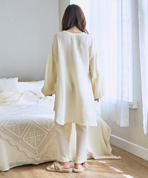 Rosemadame(ローズマダム)の「コットン100% ダブルガーゼ ボリューム長袖パジャマ/ルームウェア/上下セット(マタニティ/ 妊婦服)授乳楽々 妊婦服 産前・産後対応(マタニティウェア/グッズ・レディース・グレー/ネイビー/ベージュ/サックスブルー/アイボリー/ピンク/オレンジ/モカ・M/L/LL)」の16枚目の写真
