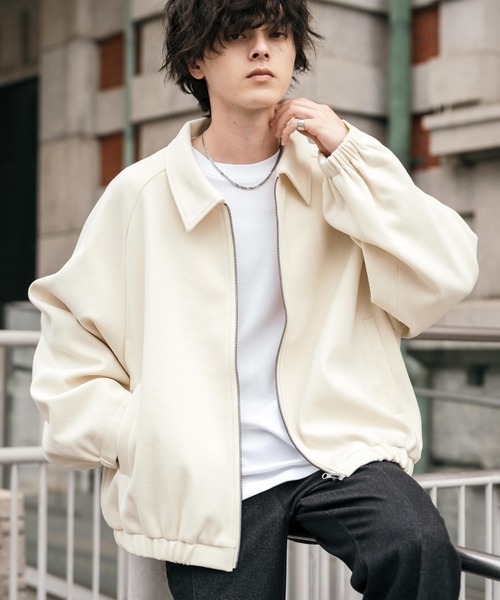 Rocky Monroe（ロッキーモンロー）の「新色追加 オーバーサイズテックメルトンドルマンスリーブショートブルゾン（ブルゾン・メンズ・チャコール/ネイビー/ブラウン/ブラック/グレイッシュベージュ/オフホワイト/ダークグリーン/チェック・M/L）」の2枚目の写真