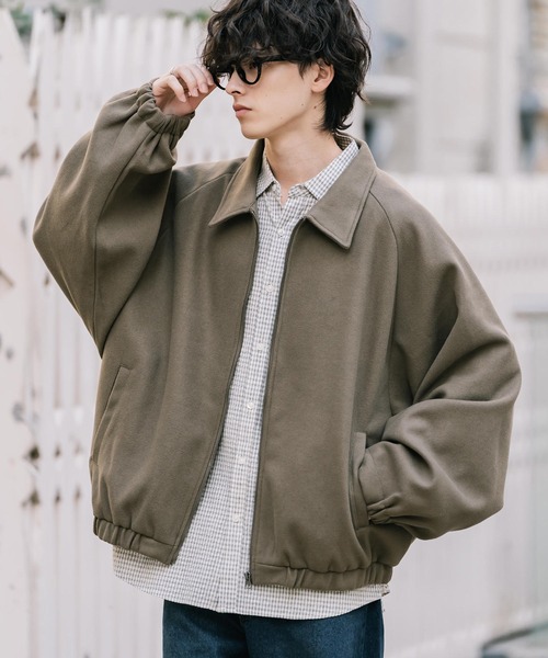 古着　メルトンウール　短丈ボンバージャケット　ラグラン　ブラック　M オーバーサイズ ウールテックメルトン ドルマンスリーブショート