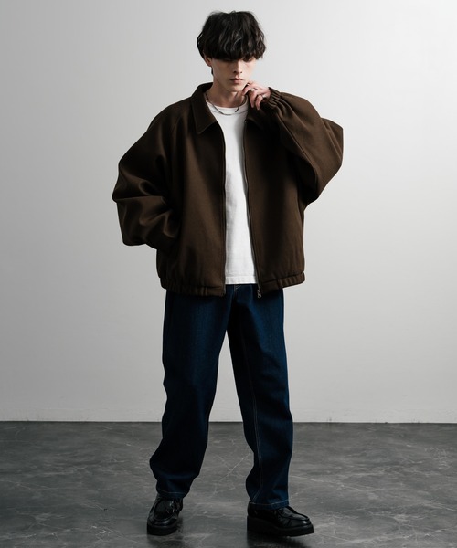 Rocky Monroe（ロッキーモンロー）の「新色追加 オーバーサイズテックメルトンドルマンスリーブショートブルゾン（ブルゾン・メンズ・チャコール/ネイビー/ブラウン/ブラック/グレイッシュベージュ/オフホワイト/ダークグリーン/チェック・M/L）」の13枚目の写真