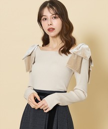 SWINGLE | ベロアリボンスクエアネックニットプルオーバー(ニット/セーター)