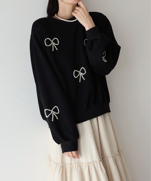 BLUEEAST（ブルーイースト）の「パールリボンスウェット（スウェット・レディース・グレー/ブラック・MEDIUM）」の9枚目の写真