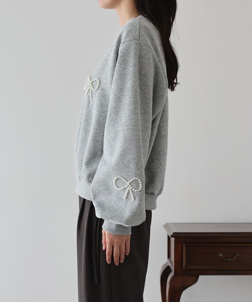 BLUEEAST（ブルーイースト）の「パールリボンスウェット（スウェット・レディース・グレー/ブラック・MEDIUM）」の5枚目の写真