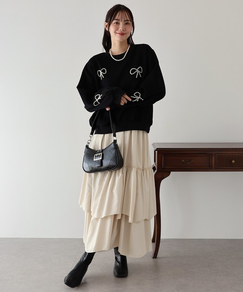 BLUEEAST（ブルーイースト）の「パールリボンスウェット（スウェット・レディース・グレー/ブラック・MEDIUM）」の8枚目の写真