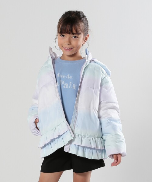 SHOO・LA・RUE（シューラルー）の「◆【110-140cm/撥水】フード2WAY総柄フリルブルゾン（ブルゾン・キッズ・ベージュ系その他3/ブラック系/パープル系1・11/12/13/14）」の3枚目の写真