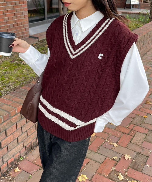 45rpm ハンドニット　ベスト　茶色 セール】 ショールカラーハンドニットベスト◇ （ベスト