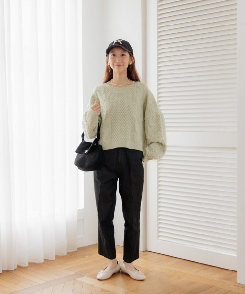 flower（フラワー）の「スパークルアランニット（ニット/セーター・レディース・アイボリー/ミント・FREE）」の5枚目の写真