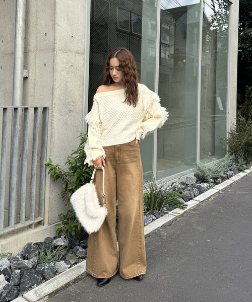 mline（エムライン）の「[mline]オフショルフリンジニット（パーカー・レディース・アイボリー/チャコールグレー/ベージュ・FREE）」の7枚目の写真