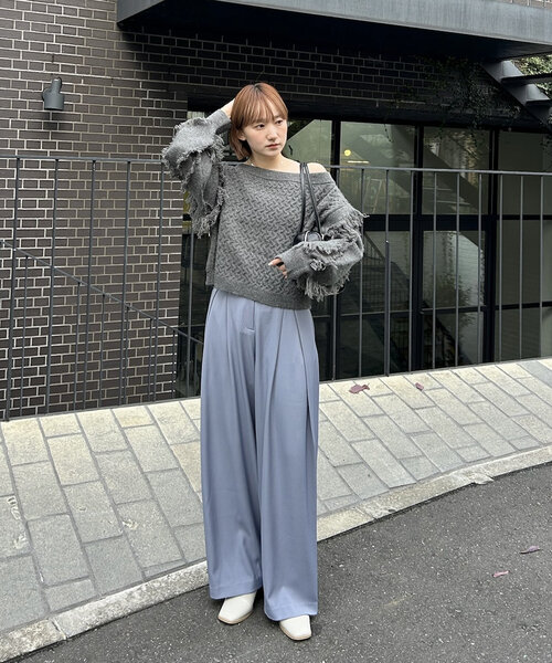 mline（エムライン）の「[mline]オフショルフリンジニット（パーカー・レディース・アイボリー/チャコールグレー/ベージュ・FREE）」の16枚目の写真