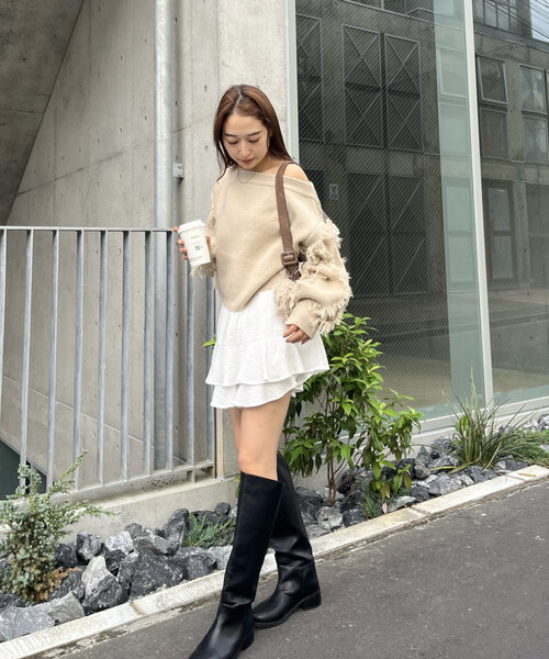 mline（エムライン）の「[mline]オフショルフリンジニット（パーカー・レディース・アイボリー/チャコールグレー/ベージュ・FREE）」の22枚目の写真