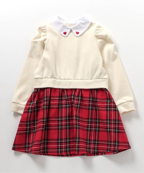 apres les cours(アプレレクール)の「【リンク】ハート刺繍チェックドッキングワンピース(ワンピース・キッズ・レッド/ブラック・80/90/100/110/120/130/140)」の4枚目の写真