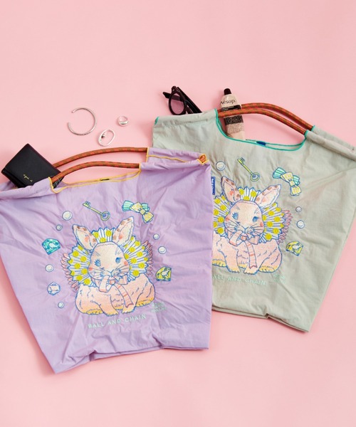 JABS × Lightning チェーン刺繍ロゴ ミニトートバッグ BALL&CHAIN/ボールアンドチェーン] D.M.RABBIT 刺繍デザイン