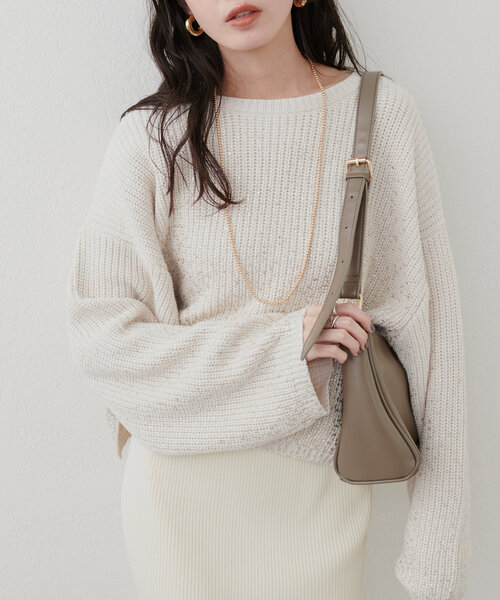 natural couture（ナチュラルクチュール）の「箔プリント加工ニットプルオーダー（ニット/セーター・レディース・モカ/ピンク/アイボリー/チャコールグレー・FREE）」の6枚目の写真