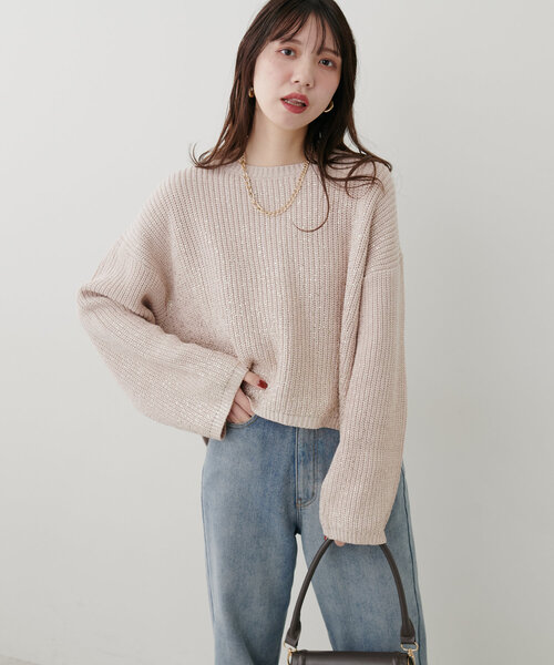 natural couture（ナチュラルクチュール）の「箔プリント加工ニットプルオーダー（ニット/セーター・レディース・モカ/ピンク/アイボリー/チャコールグレー・FREE）」の12枚目の写真