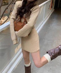 LYEON（リヨン）の「ブークレニットダブルジップパーカー＆スカートセット（パーカー）」