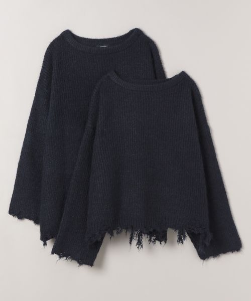 JEANASIS（ジーナシス）の「5Gボートネッククラッシュプルオーバー/292331（ニット/セーター・レディース・オフホワイト/グレー/ネイビー/レッド・MEDIUM/LARGE）」の3枚目の写真