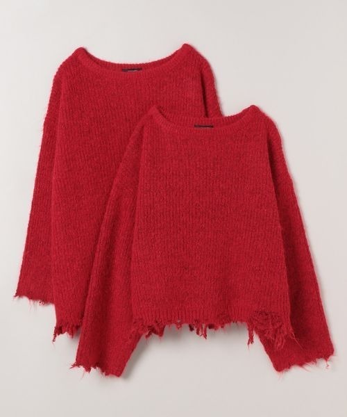 JEANASIS（ジーナシス）の「5Gボートネッククラッシュプルオーバー/292331（ニット/セーター・レディース・オフホワイト/グレー/ネイビー/レッド・MEDIUM/LARGE）」の4枚目の写真