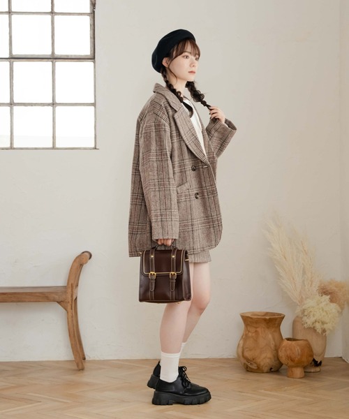 AMAIL オーバーサイズ ピンクチェックジャケット チェックシャツ オーバーサイズ ゆるシャツ[品番：NETW0001670